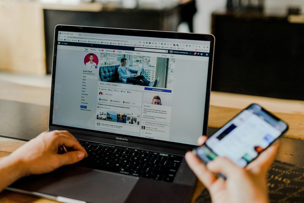 Laptop displaying social media campaigns for B2B lead generation